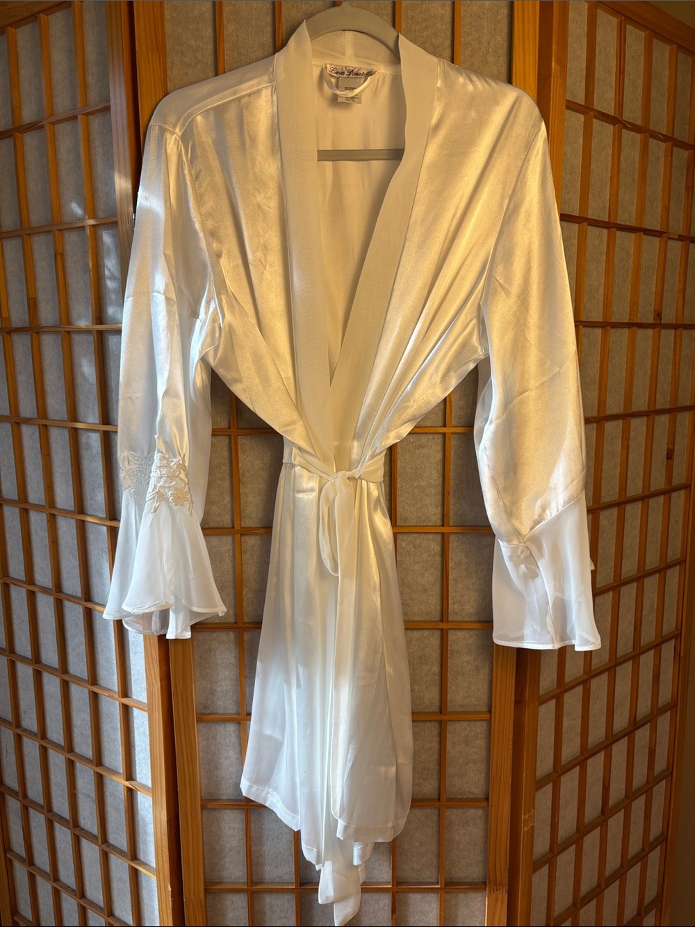 Linea Donatella Ivory Satin Bridal Robe with Embroidered Cuffs